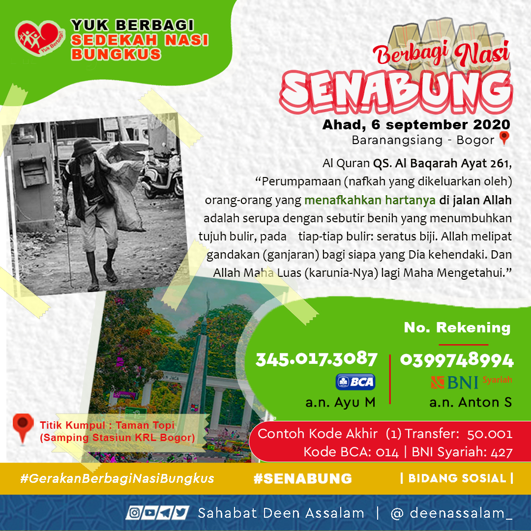 KDeenassalam's tweet photo. Wah yang udah gajian senyum2 aja nih, hihi 🤭

Eits jangan lupa ya, disebagian gaji kita ada hak org lain juga lho..

Yuk yuk kita _"Sempurnakan keberkahan Jum’at dengan bersedekah"_ 🤩 #senabungindonesia #sedekahnasibungkus #sedekahjumat #JumatSedekah #bacaalkahfi #senabungbogor https://t.co/Fwi6yoqgGw
