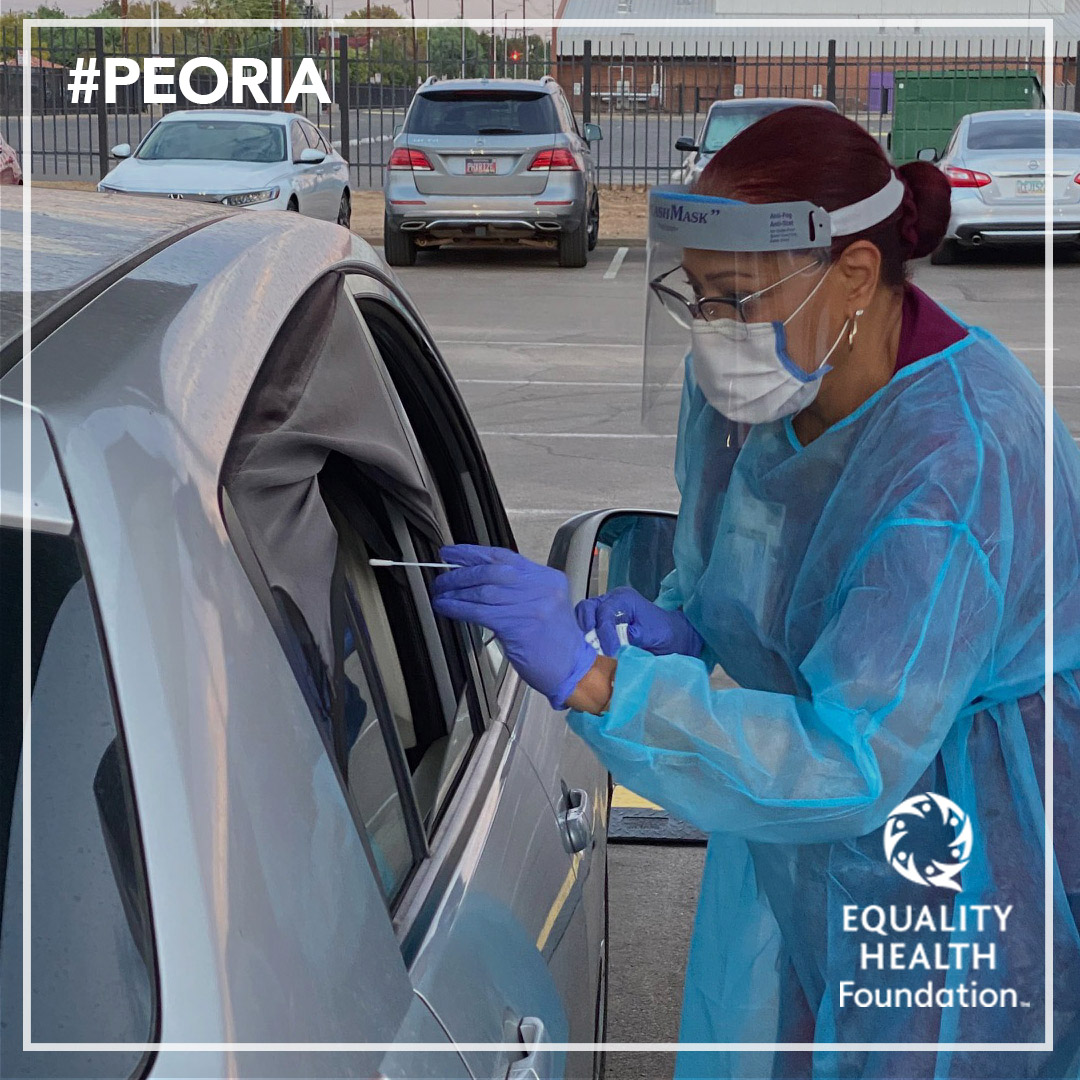 EqualityHealth's tweet photo. Stay safe and get tested for #coronavirus! Thank you to @PeoriaAZ, @maricopacounty  and all of our partners for helping us keep our communities safe. Learn more about this weekend’s event, here: https://t.co/rYXih0pGIR #Peoria #AZTestingBlitz #MaskUpAZ https://t.co/kdnZ9p8Uih