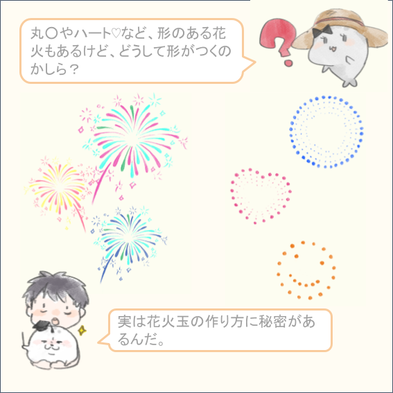 花火 花火の色のひみつ 花火が広がる仕組み 花火の形の秘密 だいふくアカデミーの漫画 花火 花火の色のひみつ 花火が広がる仕組み 花火の形の秘密 だいふくアカデミーの漫画