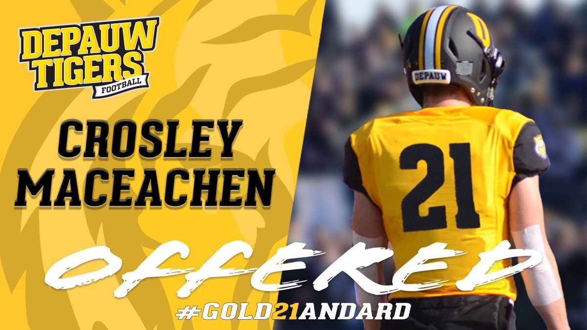 MaceachenC's tweet photo. Excited to announce my first offer from @DePauwU thank you @CoachMorris_ excited to learn more about the program and the school! #gotigers https://t.co/jmq65eZCUY
