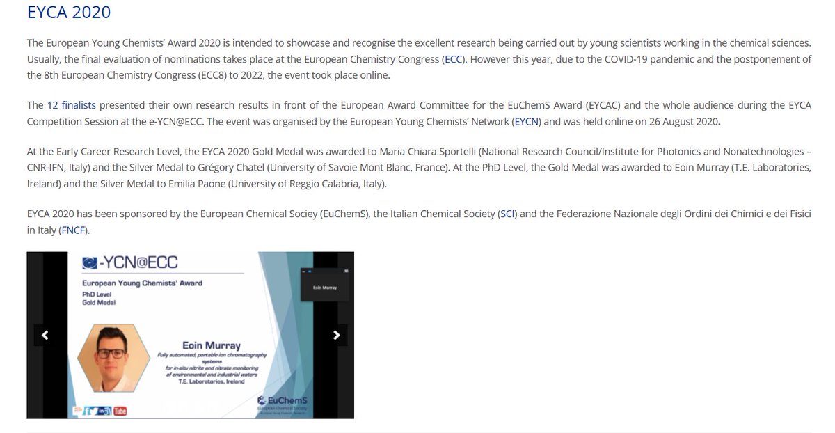 Big congrats to Dr Eoin Murray on winning the gold medal in the European Chemical Society (EuChemS) Young Chemists Award (PhD level).

euchems.eu/awards/europea…

Eoin was based with ACROSS at UTas on a number of occasions throughout 2018-2019, working with us on his PhD project.