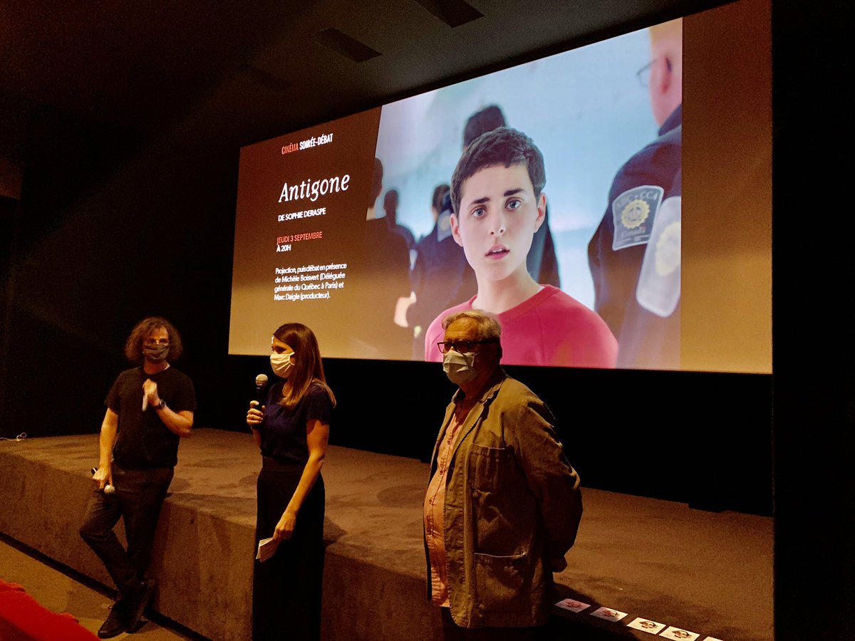 Pascale_Cosse's tweet photo. « Les aspirations de la jeunesse dans le monde d’aujourd’hui,  une valeur forte qui unit la France et le Québec dans leur relation privilégiée » @CDalphond_DGQP lors du lancement  du film #Antigone de @SophieDeraspe porté par @alchimistesfilm  avec la Délégation du Québec à Paris https://t.co/7k98ePulfy