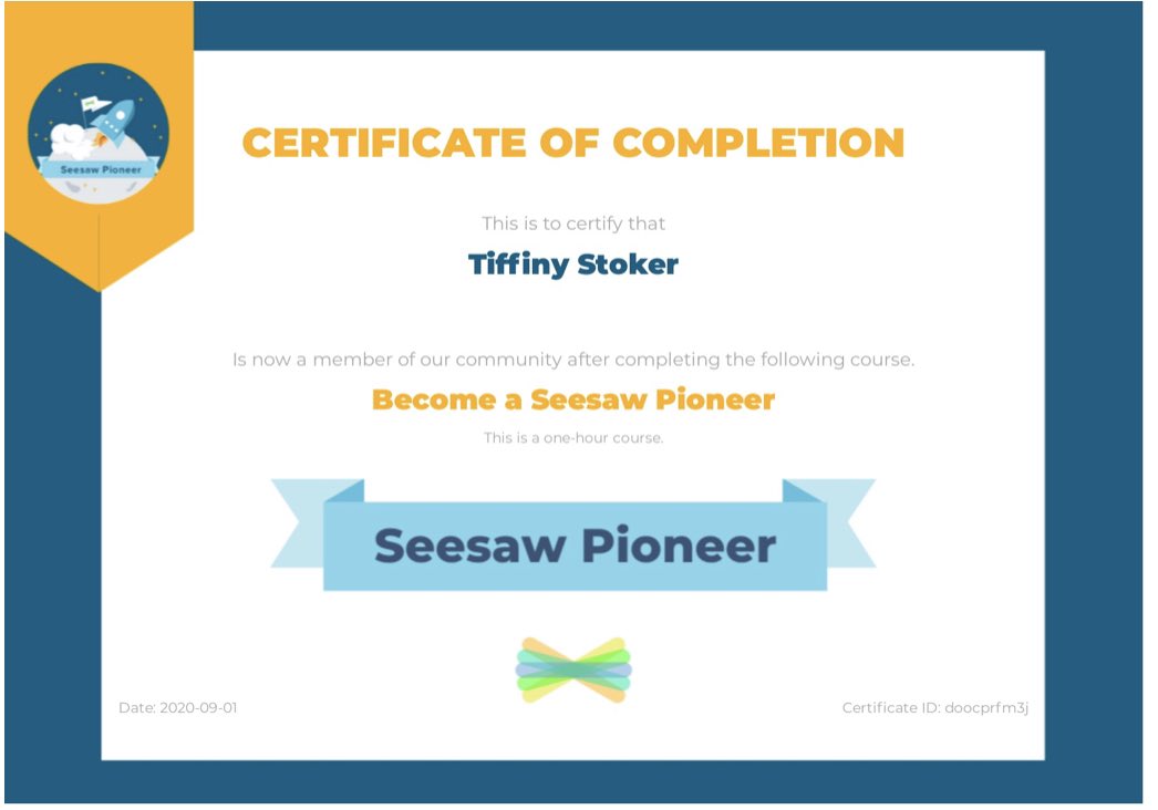 StokerTiffiny's tweet photo. Officially a Seesaw Pioneer and working toward Ambassador! #seesaw #alwayslearning #LCPNorth https://t.co/AG8T2m0oa9