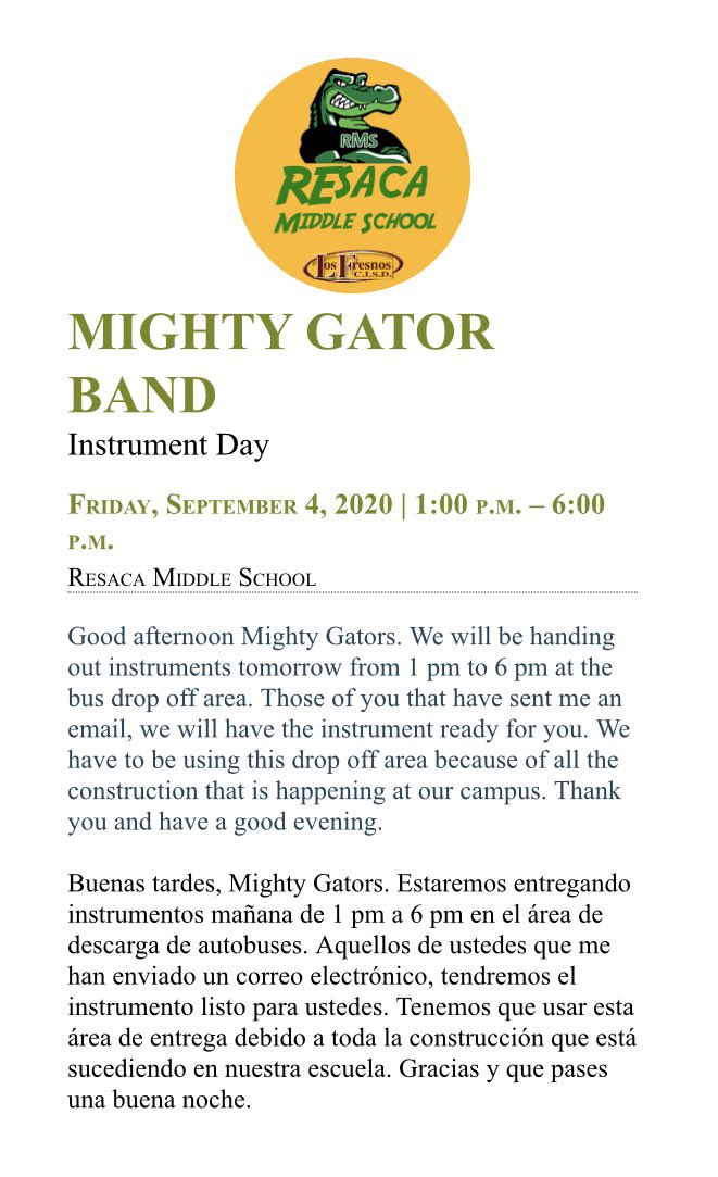 rmsgatorband's tweet photo. Mighty Gator Band parents and students:  @resaca_gators https://t.co/Nz8QlAATDO