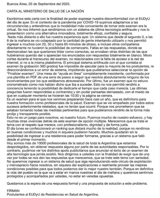 <a href="/MisOdios/">Gustavo Beaverhausen</a> Hola esto nos pasó a los 10000 postulantes a residencias en el sistema de salud el día de ayer. El ministerio nos tomó el pelo y saco un video hablando maravillas. Estamos tratando de que se sepa lo que pasó.