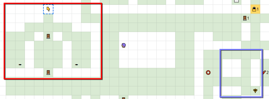 In Etrian Odyssey, the area on the left would absolutely definitely have been a boss room. But instead, the first boss-like enemy I& #39;ve seen was in the relatively nondescript blue area on the right. I dispatched the blue-robed red-eyed shadow so quickly I didn& #39;t get a screenshot.