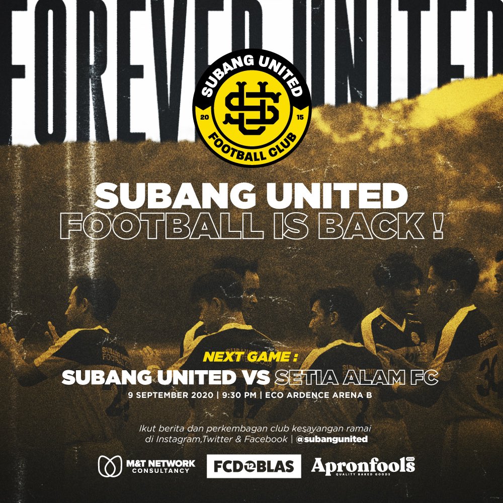 SubangUnited's tweet photo. Setelah 185 hari tertangguh, musim bola @subangunited kembali! 
.
Oleh kerana wabak yang melanda industri bola sepak kita, operasi Subang United juga terjejas dan terkesan dengan situasi ini. https://t.co/cKQ2Iom0ug