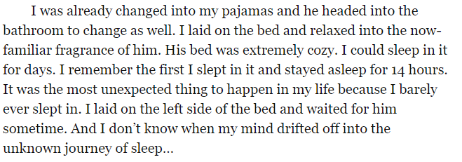 Keep in mind, the last time she slept in his bed was like, 26 hours previouslyThis is such an odd, odd story