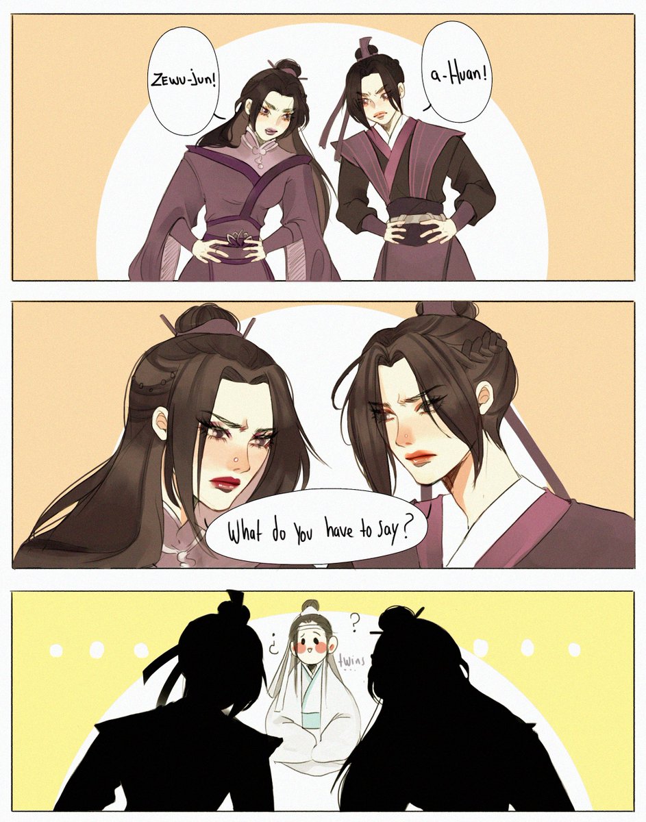 stayoos's tweet photo. i really think that madam yu and jiang cheng are really similar and lan xichen is confused 

Madam yu pretty, ok? 👊

#xicheng #MDZS #魔道祖师 https://t.co/BSrnYdG2Xe