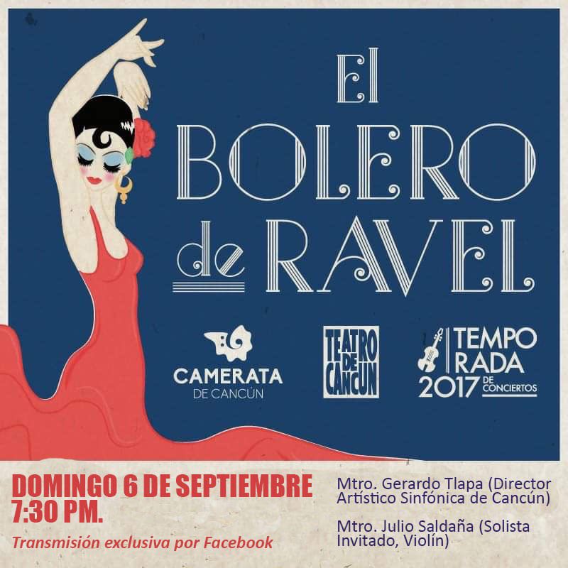 La Orquesta Sinfónica de Cancún te invita a disfrutar de nuevo, el maravilloso concierto  “EL BOLERO DE RAVEL”, ejecutado en la Temporada 2017.
 
No te pierdas de esta transmisión exclusiva por Facebook este domingo 6 de septiembre a las 7:30pm

#ConciertoEnCasa