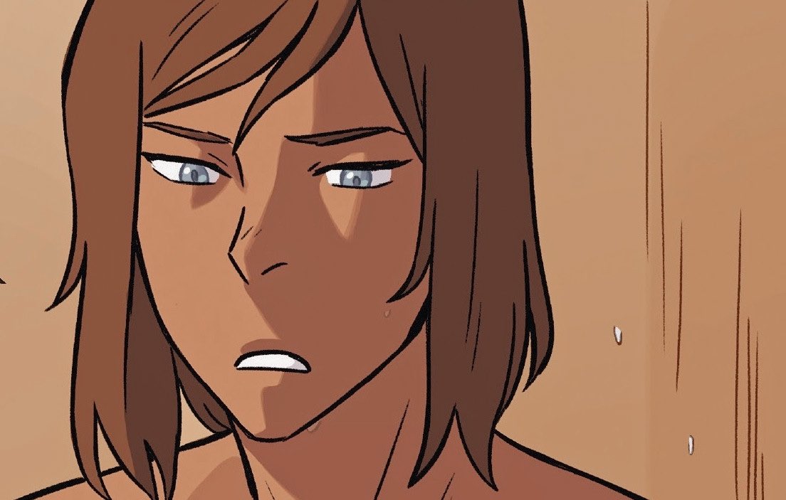 a thread of korra looking absolutely ethereal in the ruins of the empire comic .⋆｡⋆༶⋆˙