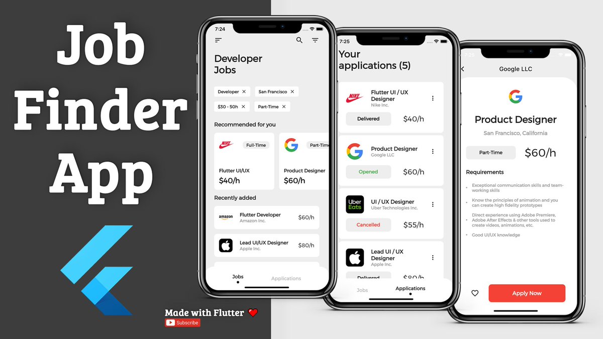 AllAboutFlutter's tweet image. Hi you guys! It's me again, this opportunity sharing a Job Finder #App #UI #Design using #Flutter
💻youtu.be/ufjmCUNsRO8 (source code)
@FlutterDev @r_FlutterDev @FlutterComm @EsFlutter
#flutterdev #learntocode #100DaysOfCode #MobileApp #FlutterDay #dartlang