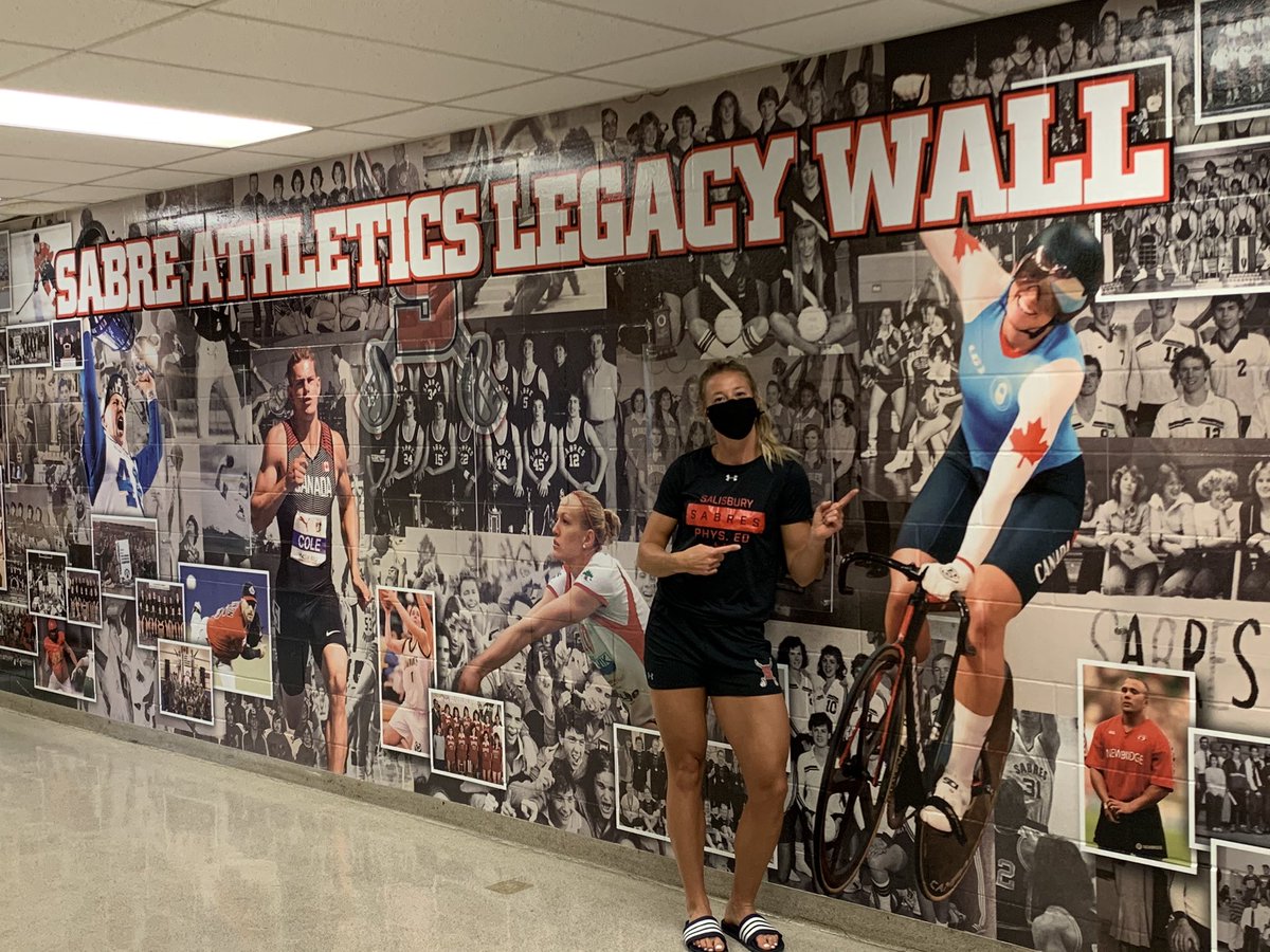 SalAthletics's tweet photo. 2019 Pan-Am World Record holder and 2021 Olympian, Kelsey Mitchell, making a pit stop in her hometown to check out the Legacy Wall!! Thanks for stopping by @_kmmitchell and all the best!! @ShPk_News @eips #shpk #SabreAlumni #grad2011 #Tokyo2021 #GoBigRed๐ดโซ๏ธ๐ดโโ๏ธ https://t.co/qvnC7y8yPr