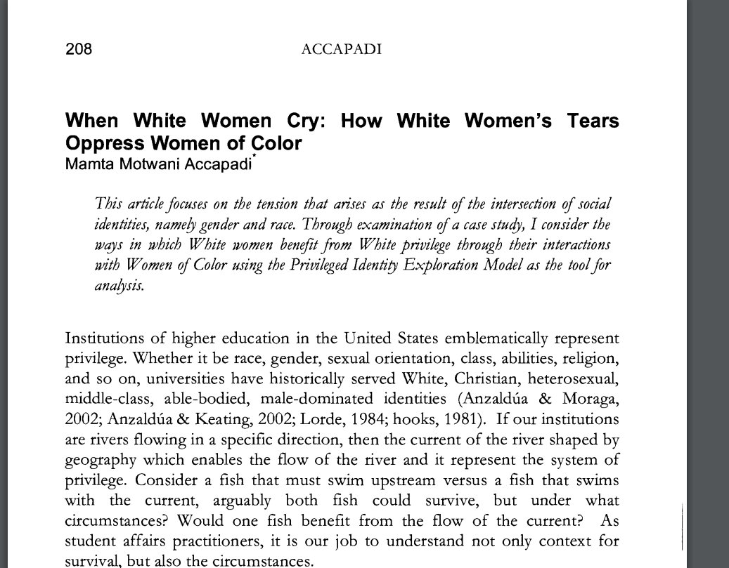 So now we are moving on to white women tears, which weve seen a lot of over the past couple of days:  https://files.eric.ed.gov/fulltext/EJ899418.pdf