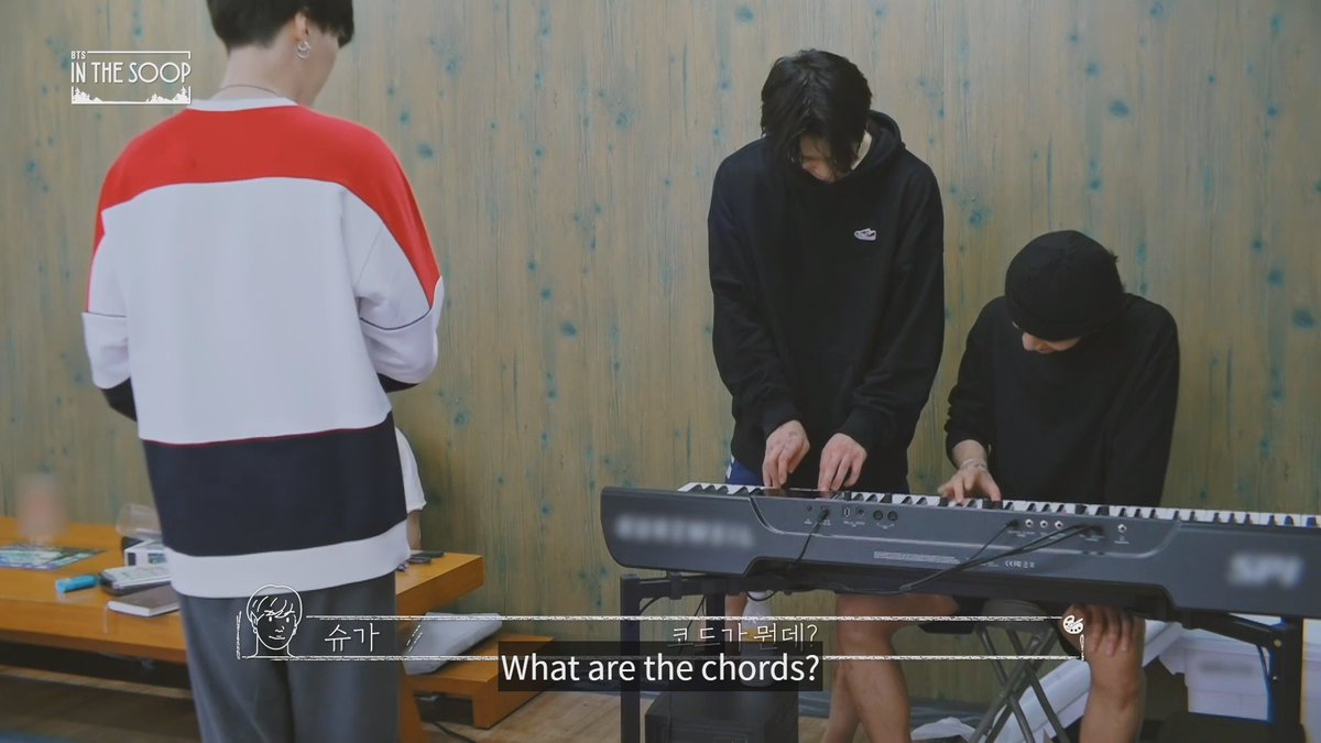 As soon as he walks in he gets to work on pulling it together for the group: 'what are the chords?' 'oh we can make this'