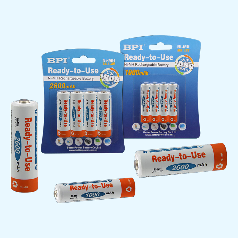 Ready to Use Ni-MH Batteries with lower self-discharge, longer storage/cycle life.
Over  80% power after 2 years' storage;
The voltage can be kept above 1.2V after use up without charge for 1 year;
The charge retention rate will be above 70% after 30 days of storage under 60°C.