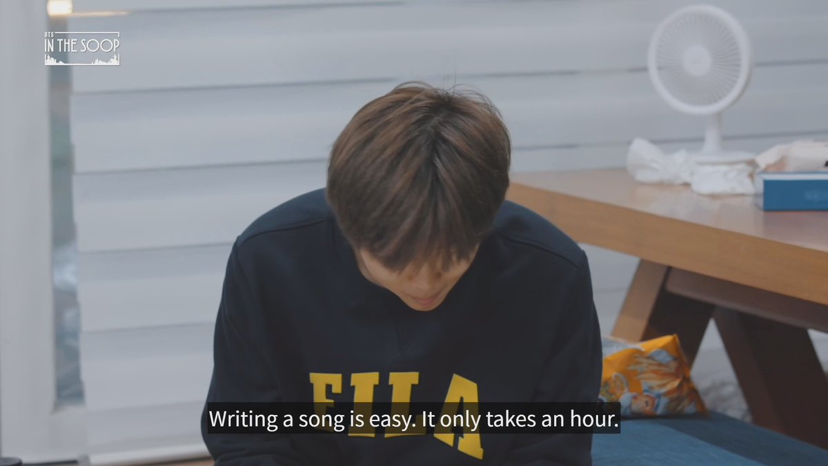 Making music is just breathing to him. [off screen] 'It only takes an hour, it's easy.' Are you kidding me? He's not exaggerating when he talks about writing hundreds of songs a year if he can just whip it out