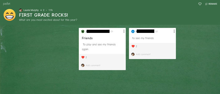 murphylps's tweet photo. It's happening....  Students are starting to post and are excited to go back to school next week!  #hybridlearning @padlet @SELearningEDU #SocialEmotionalLearning #BackToSchool2020 #firstgrade https://t.co/tZnZozwQJ8