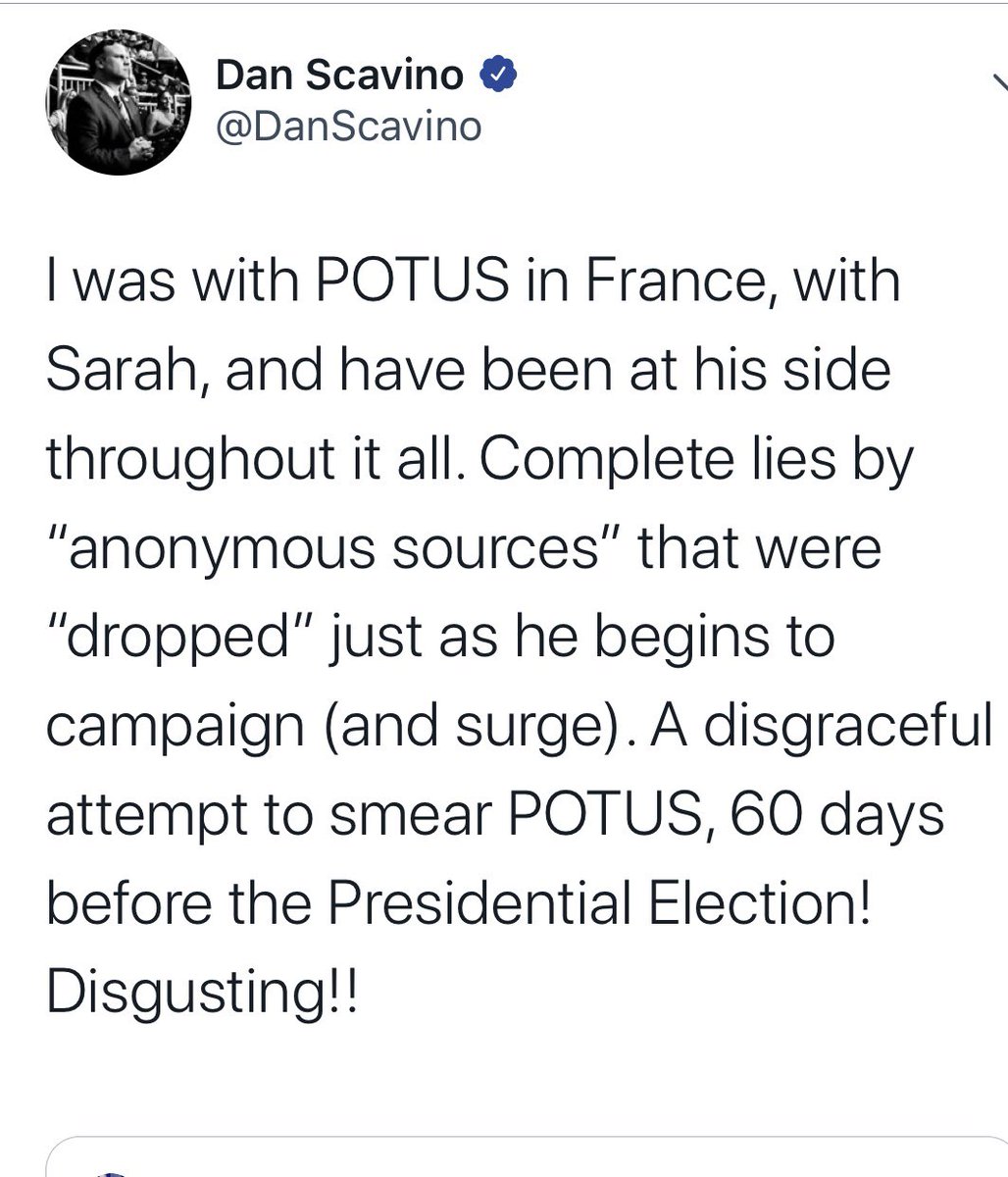 JenniferJJacobs's tweet photo. Trump aides defend Trump on Atlantic story. Sarah Huckabee Sanders was with him ahead of the visit to the French cemetery in 2018; aide Zach Fuentes came in to say a bad weather call prevented the helicopter trip, I’m told. It was nearly 3 hours by car. Kellogg wasn’t in room. https://t.co/89DCLA4oH6