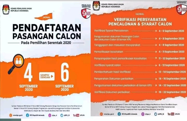 kendalasem's tweet photo. TAHAPAN PENDAFTARAN BAPASLON 
.....catet ya tanggal nya untuk pendaftaran Bapaslon Bupati dan Wakil Bupati Demak tahun 2020 😉😉
#ppskendaalsem
#ppkwedung
#kpudemak
#kpujateng
#kpuRi
#tintaungukanggodemakmaju
#rabu9desember2020 https://t.co/IIHVcnFf6H
