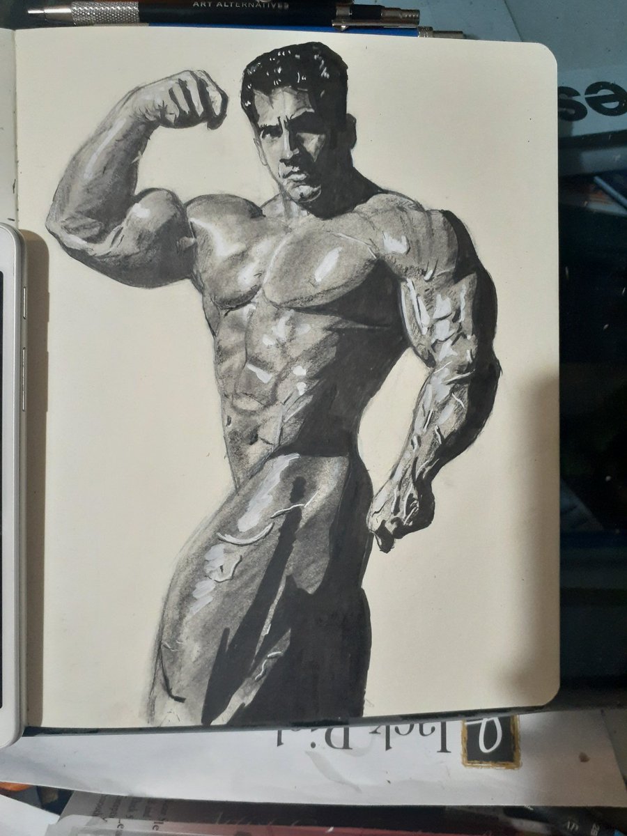 JasonLgallery's tweet photo. I'm torn about sharing this one. Supposed to be Lee Labrada, but I could not get the likeness of the face. But I kept going and finished it anyways. #ArtistOnTwitter #bodybuilding #bodybuilder #leelabrada #graphite https://t.co/fIQGH1V6LP