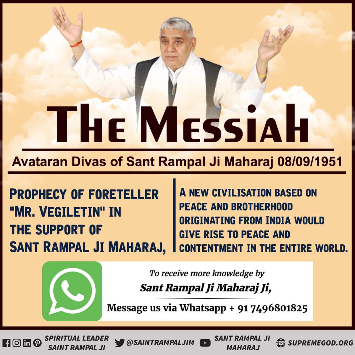 KMarothe's tweet photo. Prediction About Saint Rampal Ji by 
George Baveri, Tantric of Egypt.
"A soul who will give light to the world for ushering in the Golden Era or Satyuga has already taken birth in India".
Real avatar came in india 
#4दिनबाद_संतरामपालजी_अवतरणदिवस https://t.co/t6ar5qaPhn