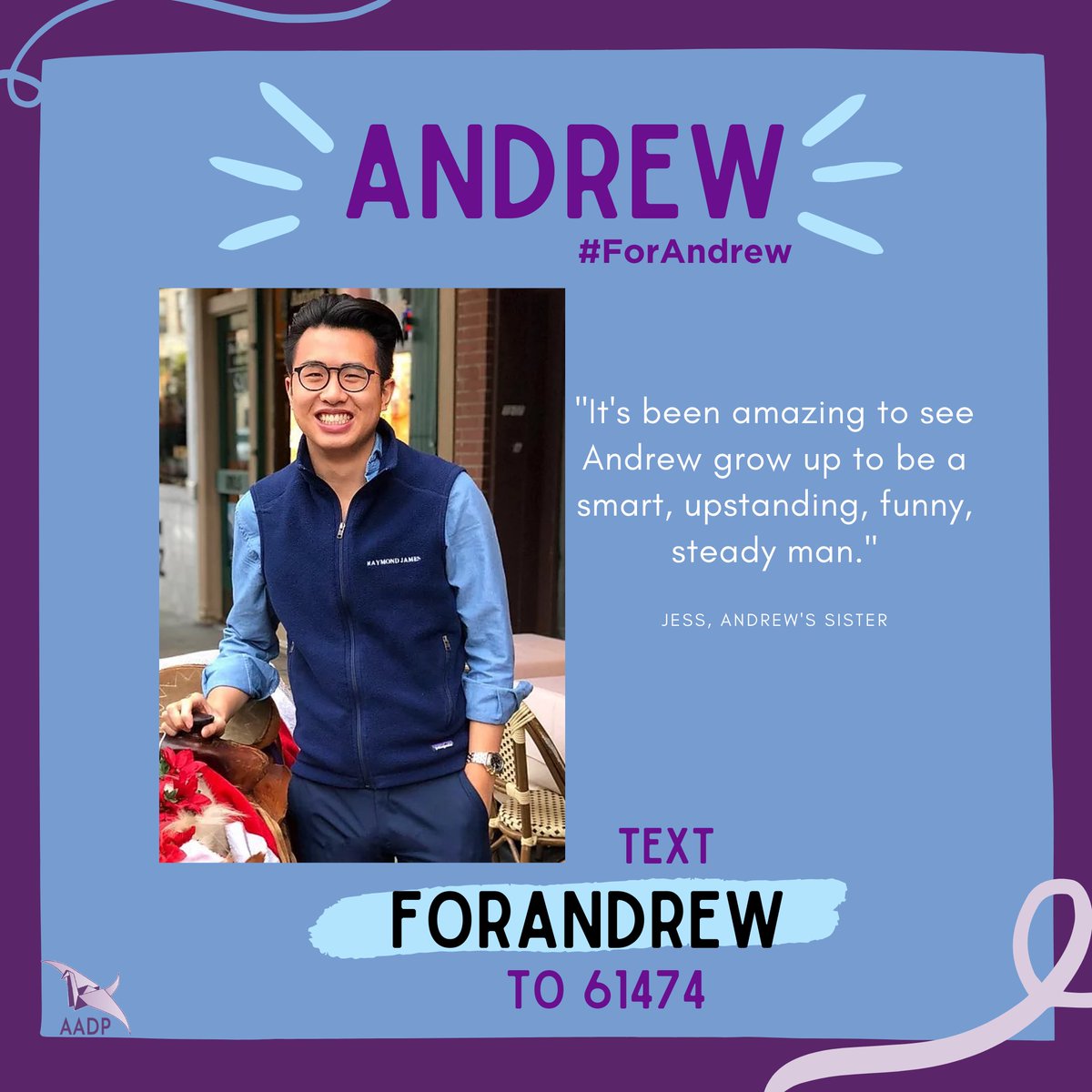 aadp's tweet photo. We are still urgently looking for a #match #ForAndrew! 
He is having a difficult time finding a #lifesaver due to the lack of #diversity in the National Registry. 
Please register now at https://t.co/4qSeHB19rA https://t.co/nMrAlaIKzj