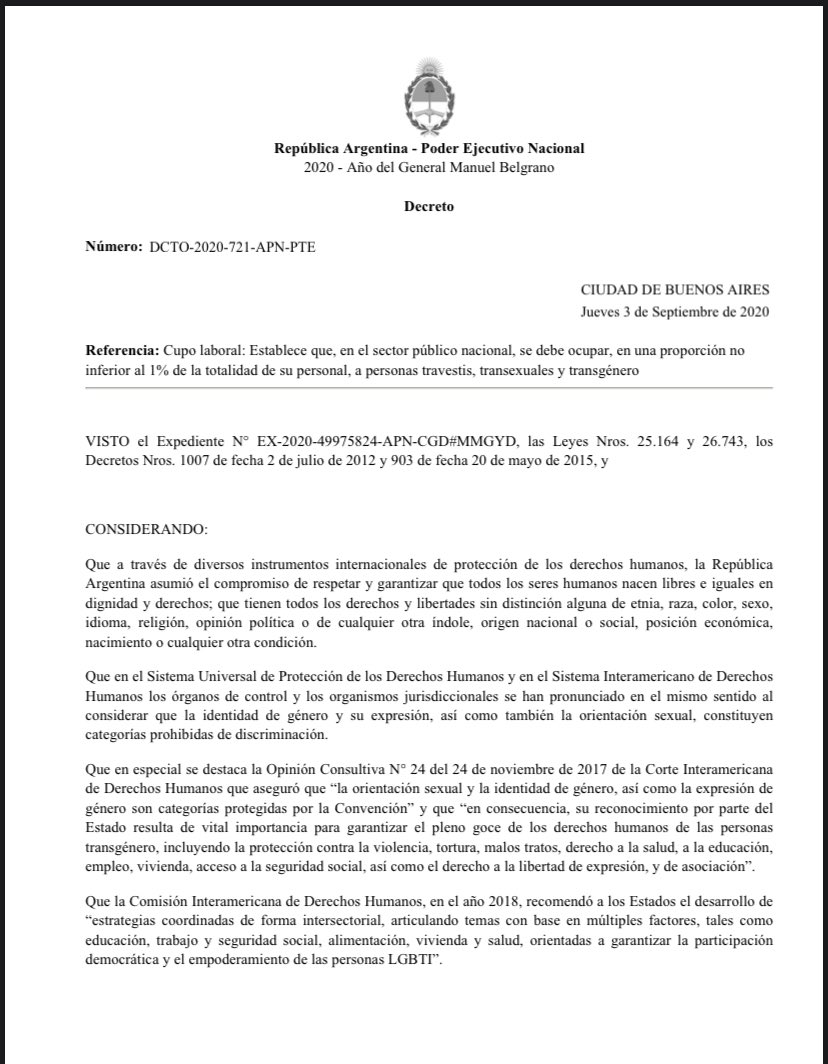 gbicentenarioar's tweet photo. Celebramos el Decreto presidencial de @alferdez que establece el cupo laboral travesti-trans en el Estado nacional.

#CupoLaboralTravestiTrans es justicia social ✌🏽 🏳️‍🌈 https://t.co/QVblR56z7X