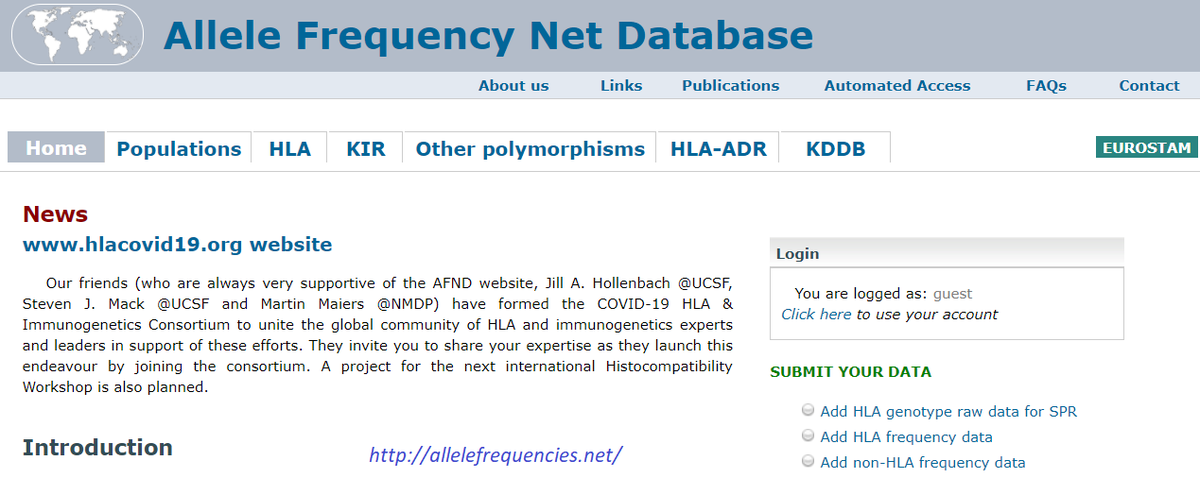 [6/23] Para su desarrollo, es necesario conocer las frecuencias de las variantes genéticas del #HLA. Aquí surge un problema: la base de datos de HLA más grande y usada globalmente (Allele Frequency Net Database - AFNDB) tiene poca información sobre Sudamérica.
