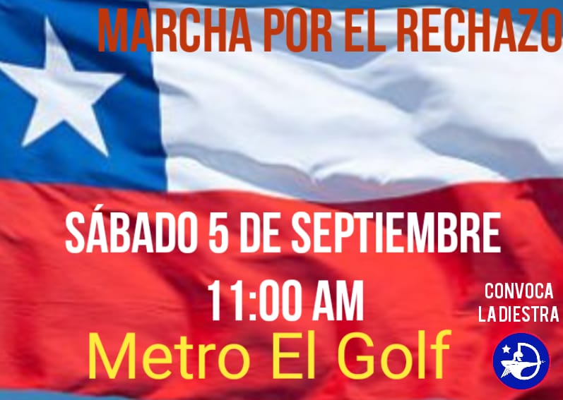 Francis25830521's tweet photo. Viernes 4 de septiembre, gran caravana del Rechazo, a las 17:30, frente a casa piedra. Marcha del Rechazo el sábado 5 de septiembre a las 11:00, en metro el golf.

Vamos con la fuerza de la razón, y con el corazón patriota.

#ChileNoCaerá https://t.co/eAsNB2mEXS
