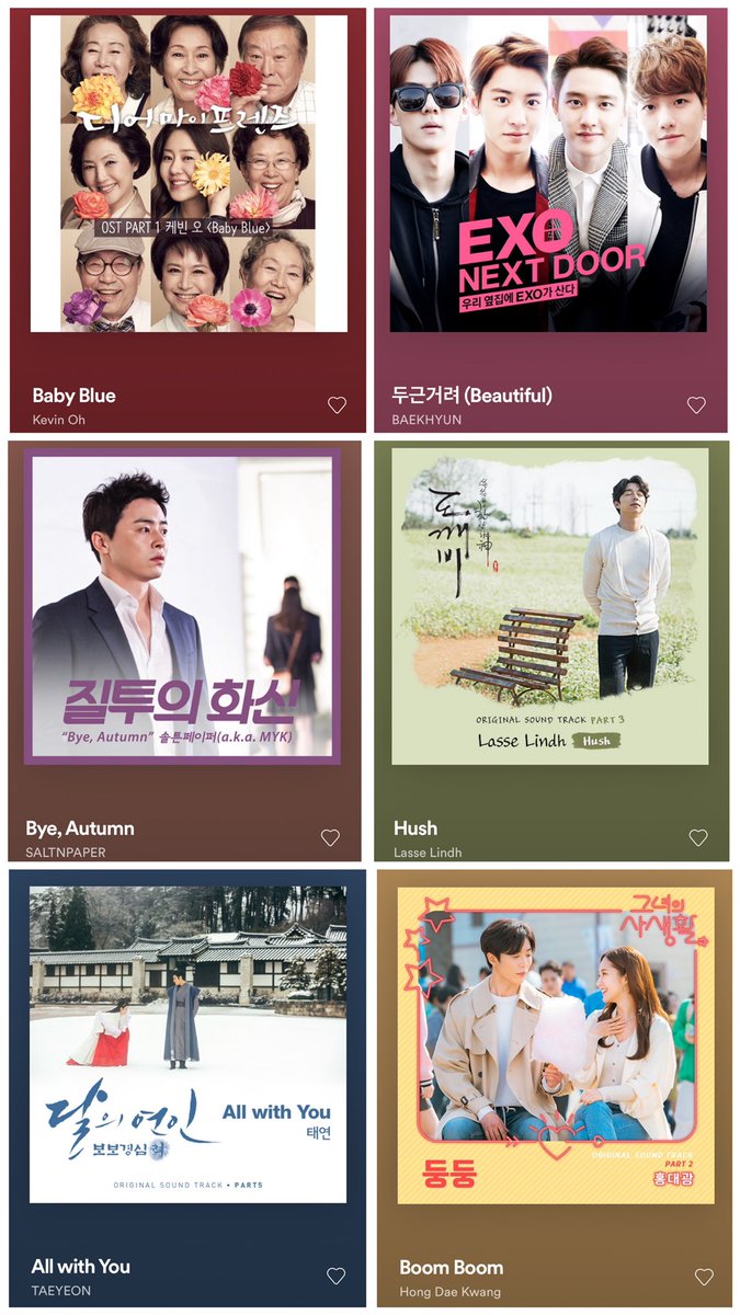 [4/30] favorite k-drama ost actually i’ve made a thread about k-dramas with best ost album:  https://twitter.com/macar0ns/status/1258042147908943873?s=21and here’s all-time fav osts of mine: