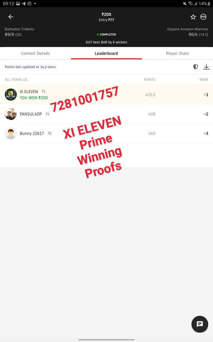 CricketOffice's tweet photo. We got 435.5 Points in this match. 🏏🏏 Our C &amp; Vc =J.Holder &amp; I.Tahir Both worked properly in this match. 💪💪🏏🏏 Our punt player = M.Santner both beauty in this match.🔥🔥 Easily winning in 3, 6, &amp; 7, members contests. 🏏🏏msg me for Prime Teams here on Telegram{7281001757 } https://t.co/v7RW1WwlJ5