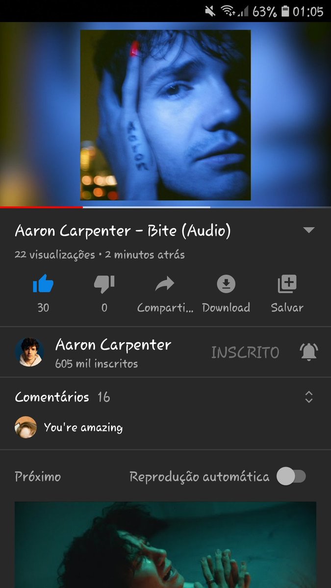 rosestoaaron's tweet photo. I am very proud to say that I am your fan, you are an amazing and inspiring artist, this song is just everything, I loved it so much, thanks for giving us this hymn! @AaronCarpenter #BiteOutNow 💙💙 https://t.co/nIyYynoTaK