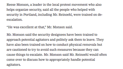 Though I did cringe at this part. The guy who shot an unarmed man seemingly for just being a Trump supporter and has previously been arrested at the "protests" probably isn't that great at de-escalation.