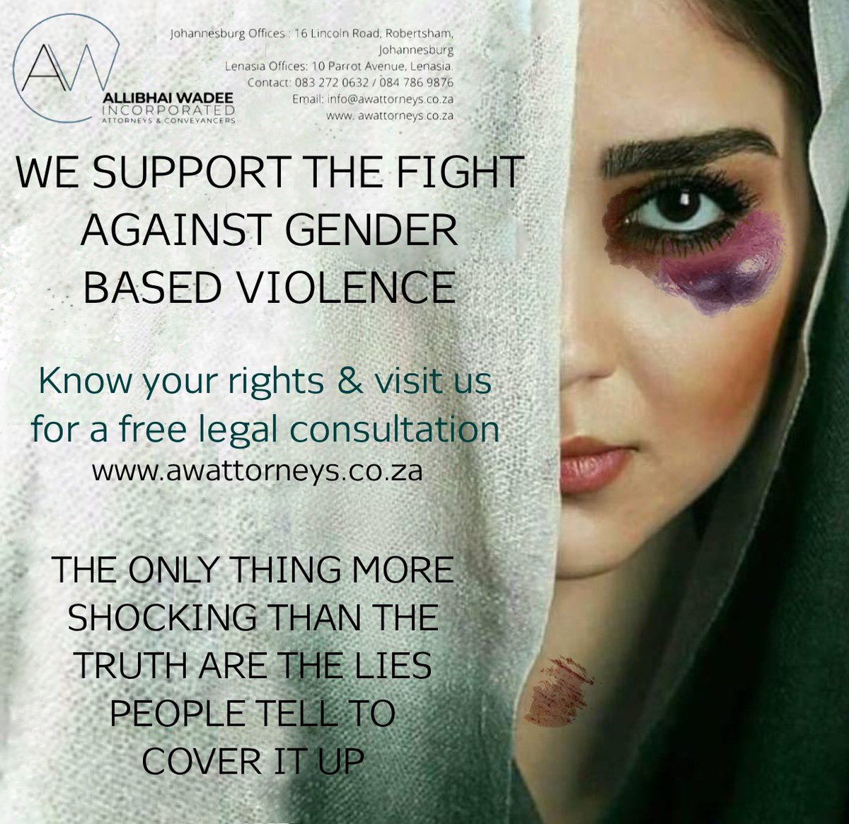AttorneysAw's tweet photo. Join @MSA_Union & @amaarahg on Sunday @ 17:00 on an Instagram live session at 6pm with our co Director Sumaya Wadee who sits on the boards of @helplinelenz & @cci_network as part of her contributions against GBV
#NoSilenceAboutViolence #GBV #GBVmustfall https://t.co/E7GdZac7n0