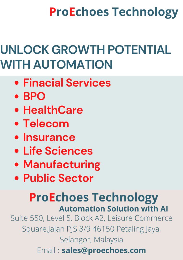 Improve your business productivity and efficiency trough automation PROEACHES will help you to unlock business growth #proechoes #BusinessOwner #DigitalTransformation #RPA #business #ArtificialIntelligence #Robotics #AI #businessusers #malaysia #malaysiabusiness #worldbusiness