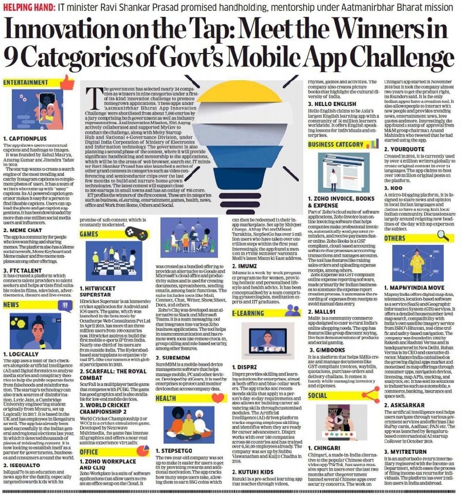 rsprasad's tweet photo. Delighted to share this story on winners of App Innovation Challenge. Indian app developers and innovators are doing some amazing work. Let us all encourage them by using apps made by them. #AatmanirbharBharat
https://t.co/Gnt8Sh2xFK https://t.co/bfLEwiTI63