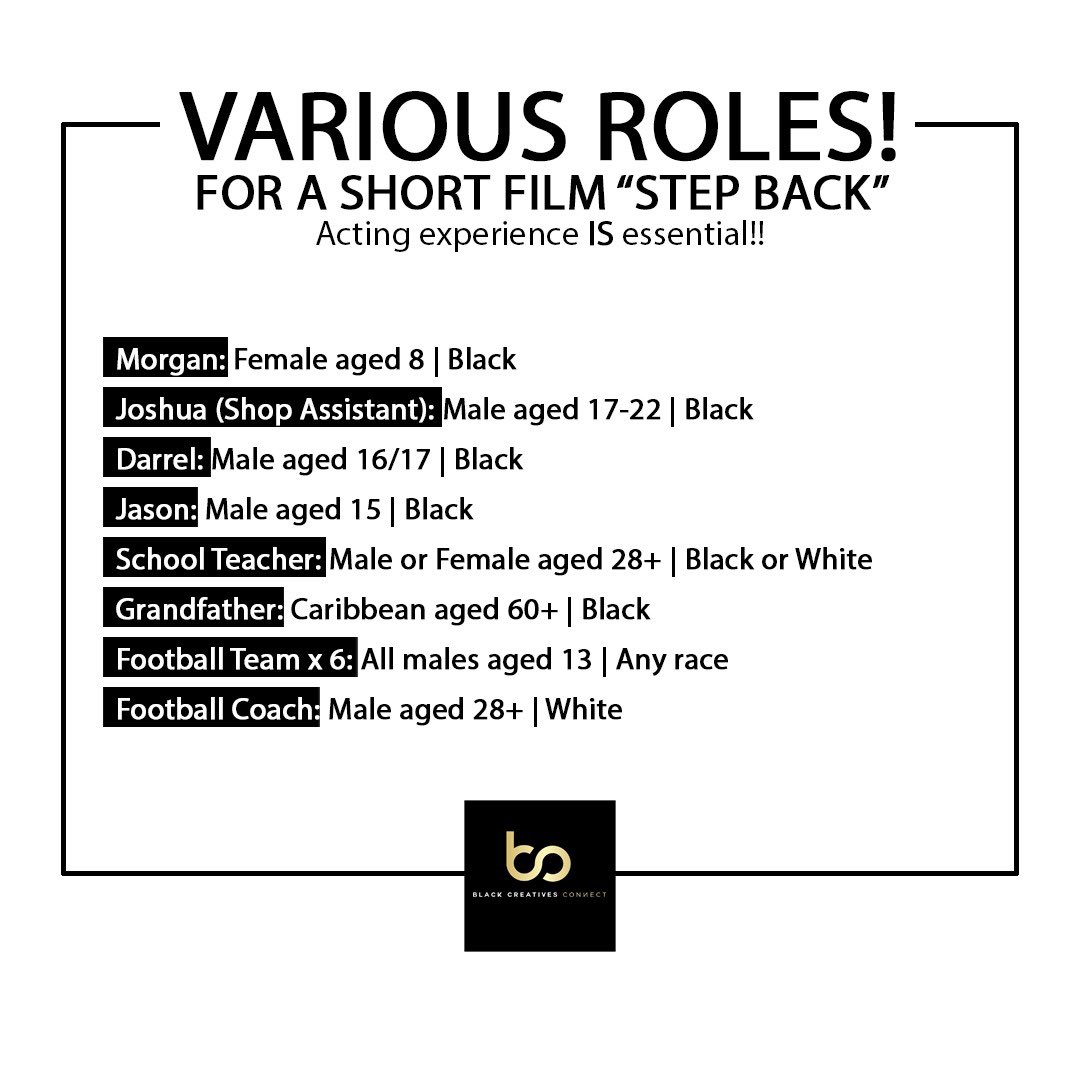 blackcreativesc's tweet photo. #castingcall for short film ‘Step Back’.    Click the link to apply https://t.co/SSYAJiFZn5 https://t.co/rk6hKCizYl