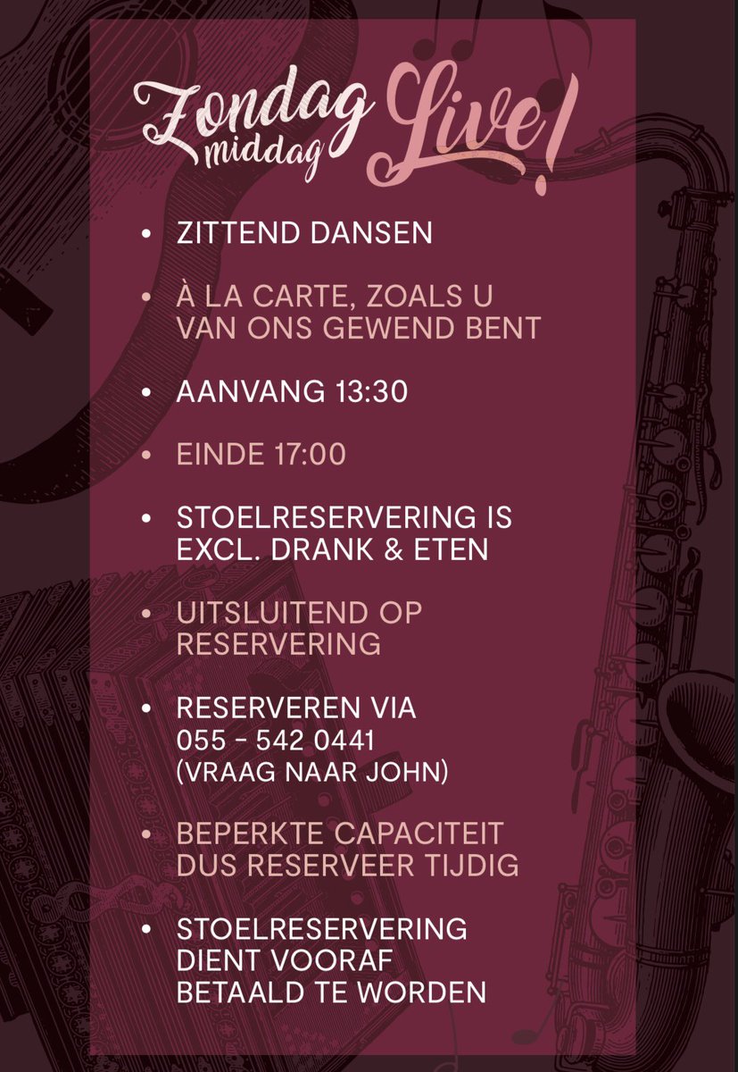 Wegens groot succes zijn alle onderstaande ‘Smoezer Zondagmiddag Live’ middagen vol geboekt! 🎉🎤🎼

Maar niet getreurd...spoedig zullen er nieuwe zondag bekend worden in november en december. Houd onze Facebook- of Instagrampagina dus goed in de gaten!