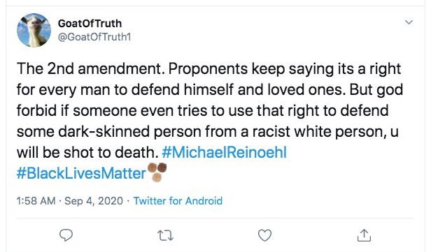  @GoatOfTruth1Mike misinterpreted the Second Amendment. He thought he was allowed to defend imaginary people of color by murdering real non-racist white people.Luckily the cops cured Mike of his hallucinations. It's a cop crash course of therapy that always works.