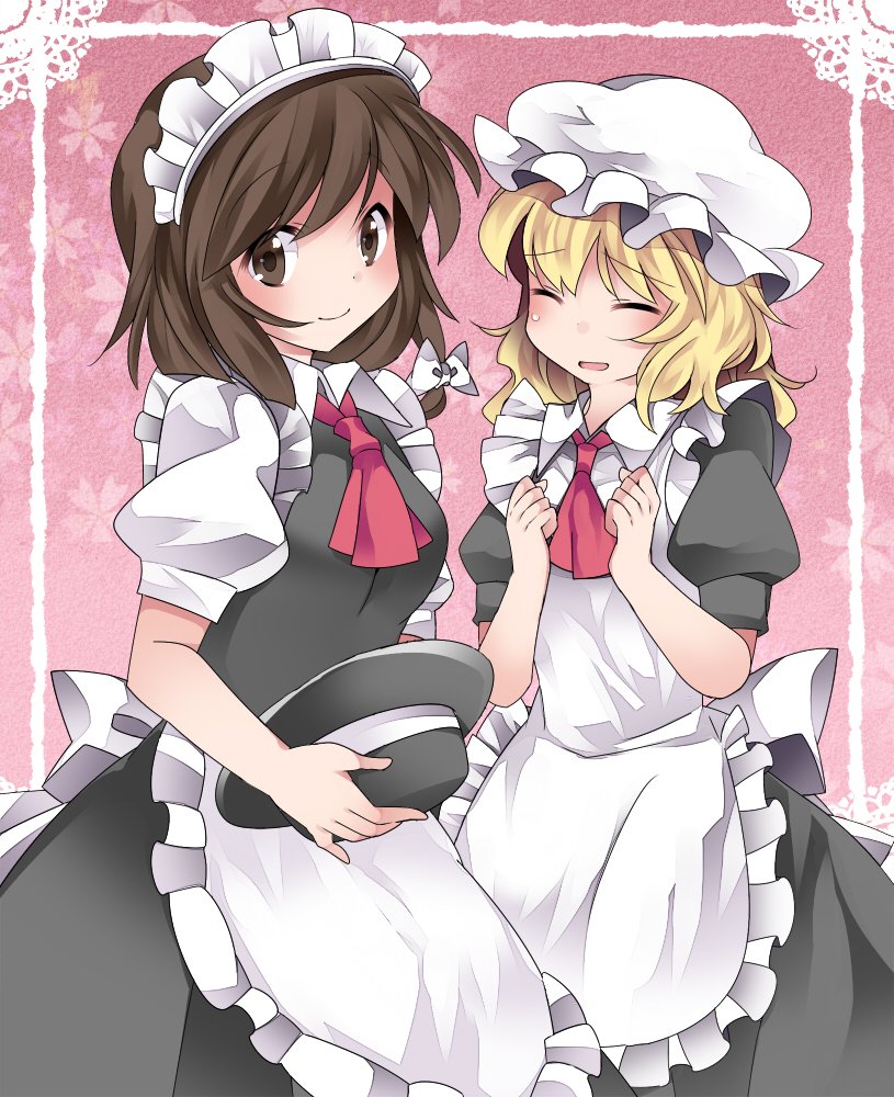 maribel hearn ,usami renko maid multiple girls 2girls brown hair alternate costume enmaided hat  illustration images