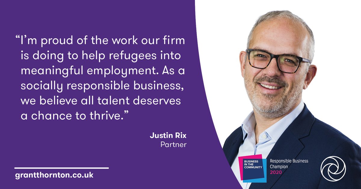 GrantThorntonUK's tweet photo. We are proud to have been named 2020 Responsible Business Champion for refugee employment support by @BITC, thanks to our work supporting #refugees back into employment alongside @BB_UK1 and BITC. Find out more: https://t.co/4fyHHTJwVo #BITCAwards #RBChampion https://t.co/Of2FIQ9HmZ