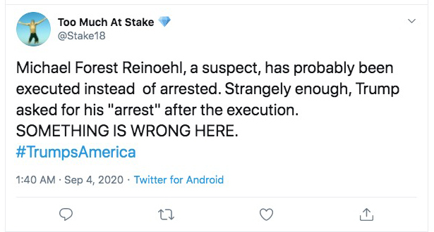  @Stake18Look, the arrest--like Portland--was 99 percent peaceful.Only 1 percent of it became raucous.The cops were simply expropriating and sharing in an unequal society. Michael Forest Reinoehl had white privilege, so he had to be guided by Oprah, who was deputized.