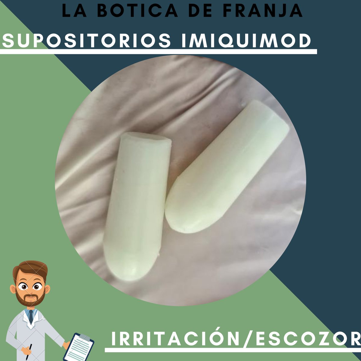 BoticaDeFranja's tweet photo. Estos supositorios se utilizan para el tratamiento de neoplasias intraanales causadas por el VPH. Debido a la irritación que pueden causar, su aplicación es distinta que el de otros supositorios, utilizándose gasas o Rectar Rockets.

Post completo: https://t.co/SYx2q2zGOD https://t.co/pnYFznph7k