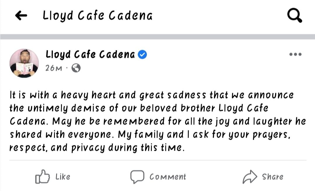 yuanshoei's tweet photo. After Emmand Nimedez, kaw naman Lloyd.. 😢😭

#ripLloydCadena https://t.co/Q4JxwQxIIe