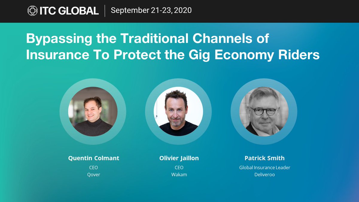 insuretechnow's tweet photo. Catch Quentin Colmant @Qover, Olivier Jaillon @Wakam and Patrick Smith @Deliveroo as they share their experience on how they bypassed the traditional channels of insurance to protect the GIG economy riders and successfully launch across 7 European countries! #ITC2020 https://t.co/8ixsvOl2JR