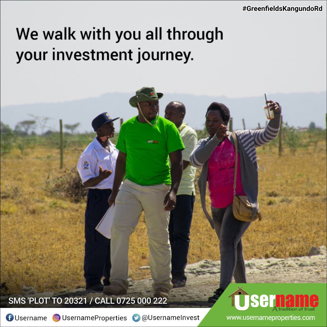 Kemronnie's tweet photo. When you invest with @UsernameInvest you enjoy first-class customer experience all through your investment journey.
Visit https://t.co/qmGxtTwEn3
to invest in #GreenfieldsKangundoRd at Kshs 599,000 only.
#UsernameDelivers https://t.co/Te6HoXINdO