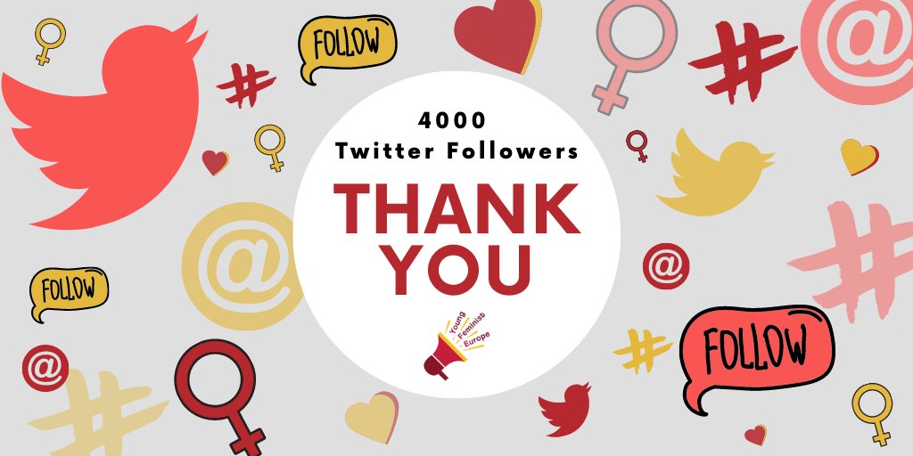 YoungFeministEU's tweet photo. 🎉4000 FOLLOWERS ON TWITTER ♀️
Thank you to every one who has been following YFE's journey so far - to everyone who has liked a tweet, used #HerEurope & #MyClitCounts, as well as amplified our message to promote young feminism as change-makers as part of #GenerationEquality! ♥️ https://t.co/An0rOy32mV