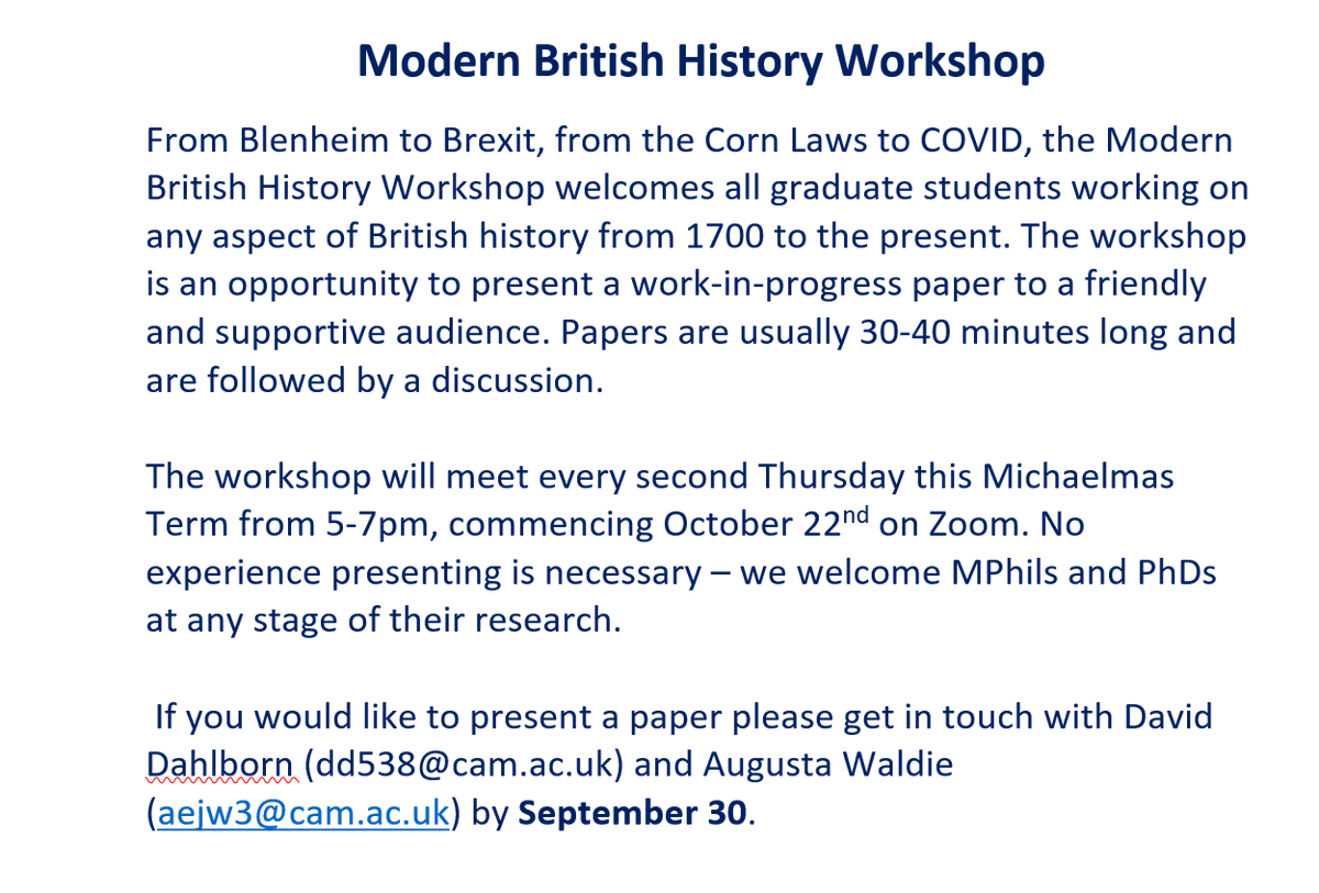 Cambridge Modern British History Workshop tweet media