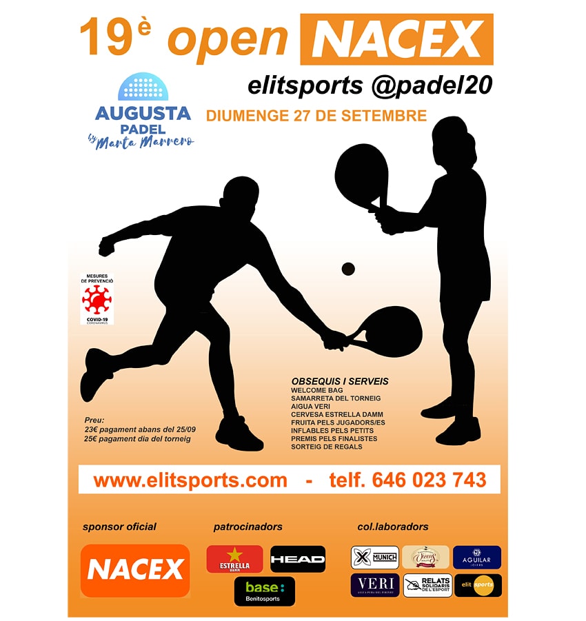 elitsports's tweet photo. 🏆 Inscripcions obertes 19è Open @nacex_ @padel20
➡️ Diumenge 27 setembre
📍 @AugustaPadelStQ
👕 Wekcome pack, samarreta, cervesa, aigua, fruita i molts premis
☎️ Info a 646 023 743
▶️INSCRIPCIONS OBERTES https://t.co/aFEljdKu3Z
T’esperem!!!🔝
#torneigpadel #opennacex #padel https://t.co/X8guPzH0QH